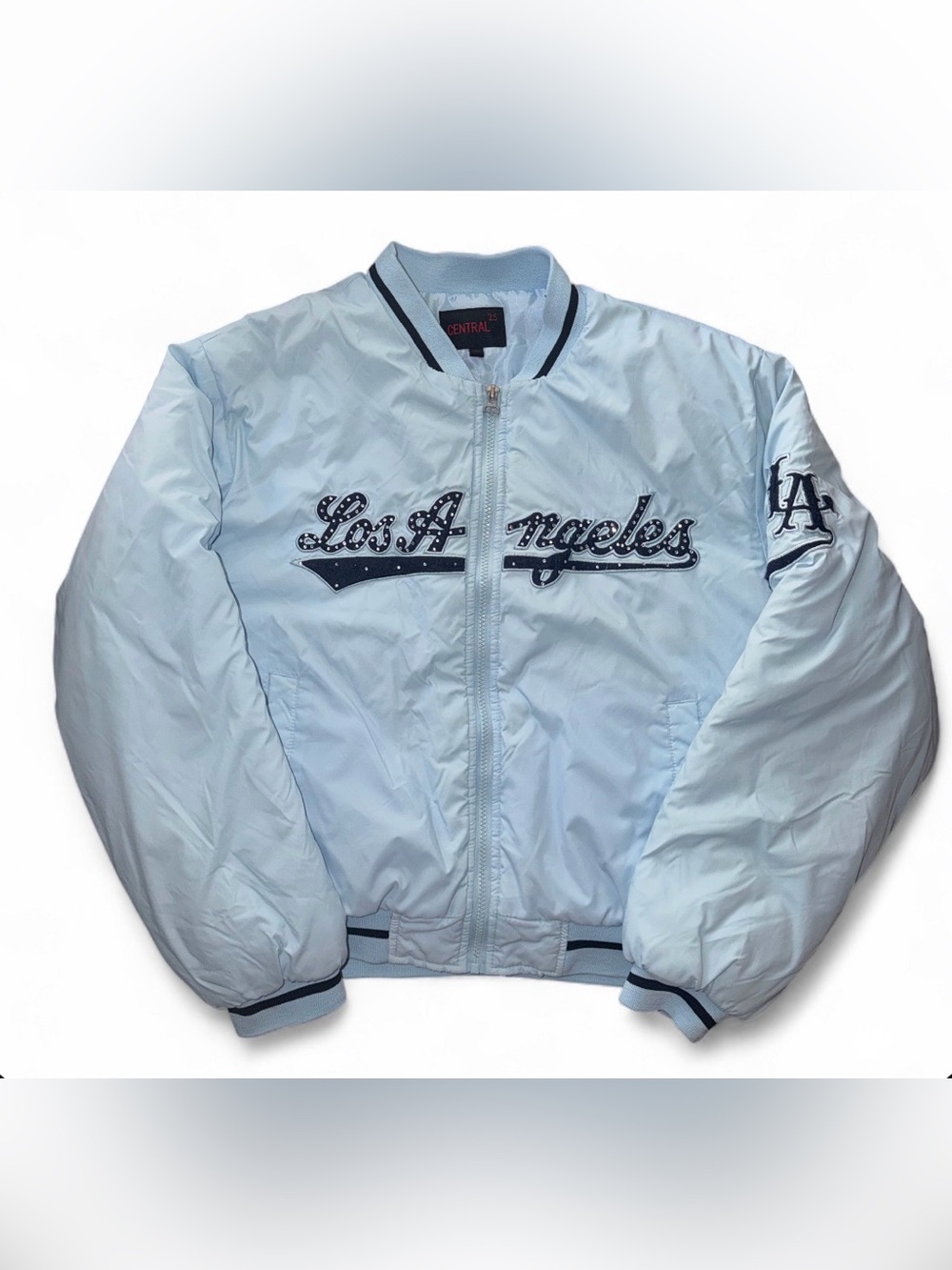 Central 25 Los Angeles Light Blue Bomber Jacket with Navy Trim